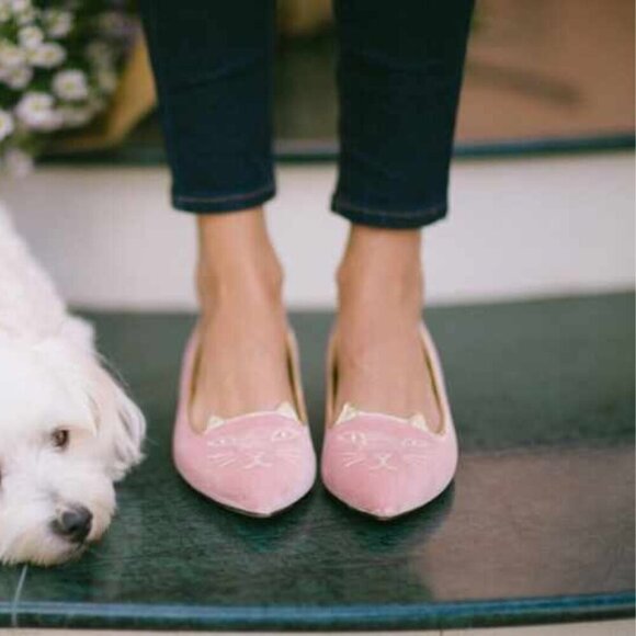 Charlotte Olympia Mid Century Kitty Cat Pink Velvet Pointed Flat EU 36 US 5.5-6 - Picture 12 of 12
